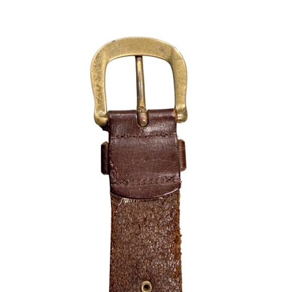 Vintage Y2K Brown Leather Studded Belt Gold Hardware Boho Medium - Picture 6 of 8